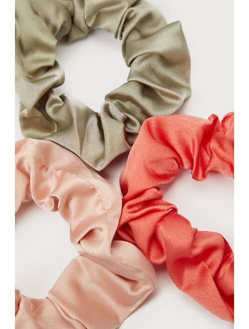 KITSCH Holiday Ornament Pink Multi Satin 3-Piece Scrunchie Set