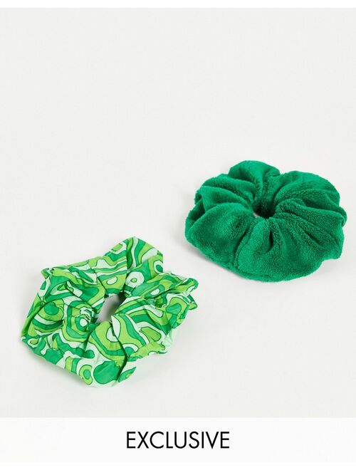 Flat Lay Company The Flat Lay Co. X ASOS Exclusive Scrunchie Set - Green Lava Lamp Print and Green Towel