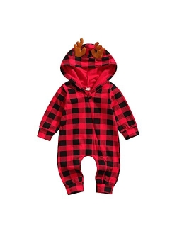 Fernvia Newborn Baby Girl Christmas Outfits Infant Christmas Romper Cute Ruffle Jumpsuit Bodysuit Kids One-Piece Clothes Fall