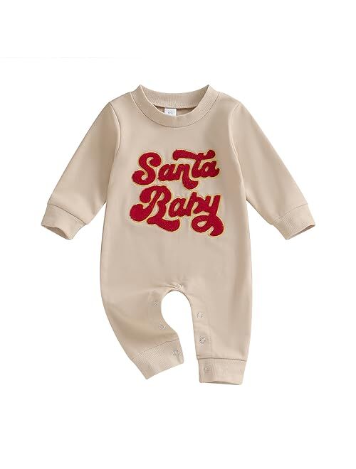 Fernvia Newborn Baby Girl Christmas Outfits Infant Christmas Romper Cute Ruffle Jumpsuit Bodysuit Kids One-Piece Clothes Fall