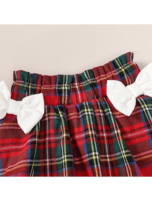 Aslaylme Newborn Girl Christmas Clothes Baby Xmas Outfit Merry Christmas Bodysuit Plaid Skirt Set