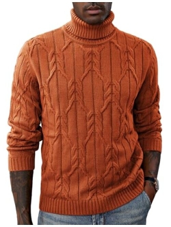 Men's Turtneck Pullover Sweaters Long Sleeve Solid Color Twisted Knit Sweater