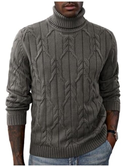 Men's Turtneck Pullover Sweaters Long Sleeve Solid Color Twisted Knit Sweater