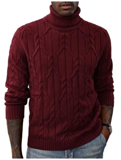 Men's Turtneck Pullover Sweaters Long Sleeve Solid Color Twisted Knit Sweater