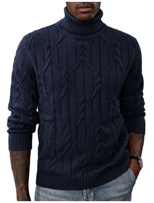 GRACE KARIN Men's Turtneck Pullover Sweaters Long Sleeve Solid Color Twisted Knit Sweater