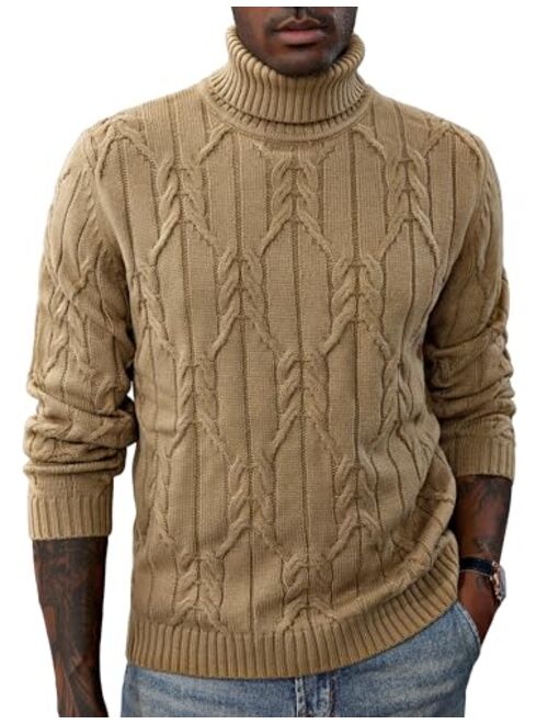 GRACE KARIN Men's Turtneck Pullover Sweaters Long Sleeve Solid Color Twisted Knit Sweater