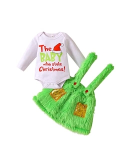 FreshBeautiCity Newborn Baby Boy Girl First Christmas Outfit Long Sleeve Letter Cute Romper Plush Suspender Pants Or Skirt