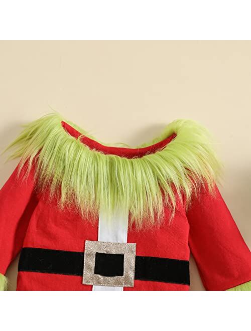 FreshBeautiCity Newborn Baby Boy Girl First Christmas Outfit Long Sleeve Letter Cute Romper Plush Suspender Pants Or Skirt