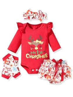 Fioukiay Newborn Baby Girls Christmas Clothes Outfits Infant Reindeer My First Christmas Bodysuit Romper Shorts Clothing Sets for Xmax