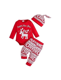 LAGKIYOJ My First Christmas Newborn Outfit Baby Boy Girl Merry Christmas Romper Onesie Pants Set Fall Winter Xmas Clothes