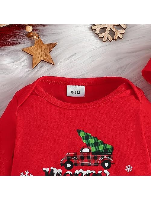 LAGKIYOJ My First Christmas Newborn Outfit Baby Boy Girl Merry Christmas Romper Onesie Pants Set Fall Winter Xmas Clothes