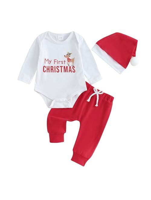 LAGKIYOJ My First Christmas Newborn Outfit Baby Boy Girl Merry Christmas Romper Onesie Pants Set Fall Winter Xmas Clothes