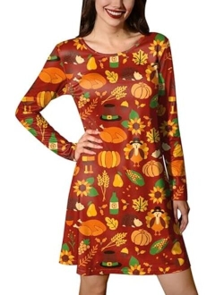 Spadehill Thanksgiving Dress for Women Long Sleeves Turkey Tunic Costume with Pockets