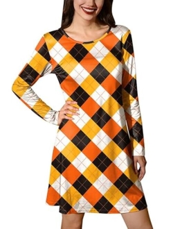 Spadehill Thanksgiving Dress for Women Long Sleeves Turkey Tunic Costume with Pockets