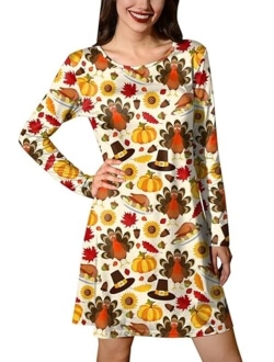 Spadehill Thanksgiving Dress for Women Long Sleeves Turkey Tunic Costume with Pockets