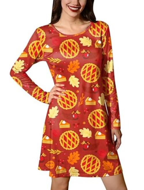 Spadehill Thanksgiving Dress for Women Long Sleeves Turkey Tunic Costume with Pockets