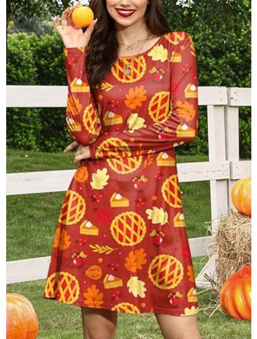 Spadehill Thanksgiving Dress for Women Long Sleeves Turkey Tunic Costume with Pockets