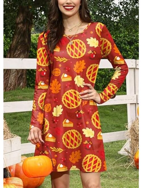 Spadehill Thanksgiving Dress for Women Long Sleeves Turkey Tunic Costume with Pockets