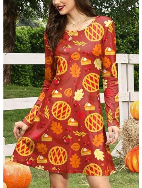 Spadehill Thanksgiving Dress for Women Long Sleeves Turkey Tunic Costume with Pockets