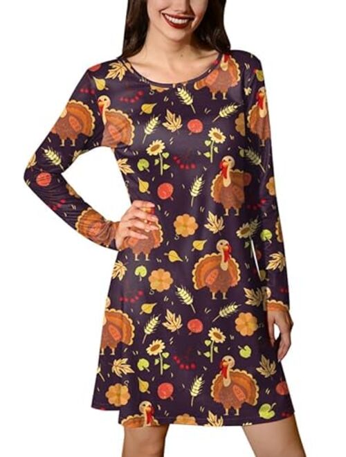 Spadehill Thanksgiving Dress for Women Long Sleeves Turkey Tunic Costume with Pockets