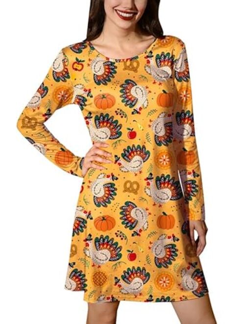 Spadehill Thanksgiving Dress for Women Long Sleeves Turkey Tunic Costume with Pockets