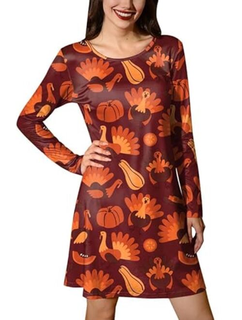 Spadehill Thanksgiving Dress for Women Long Sleeves Turkey Tunic Costume with Pockets