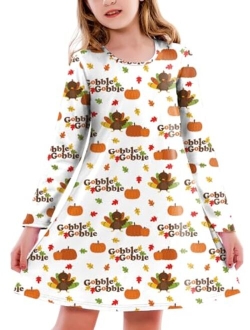 Deerose Girls Halloween Dress Long Sleeve Printed Swing Dresses Fancy Tshirt Dress 3-12 Years