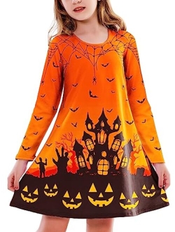 Deerose Girls Halloween Dress Long Sleeve Printed Swing Dresses Fancy Tshirt Dress 3-12 Years