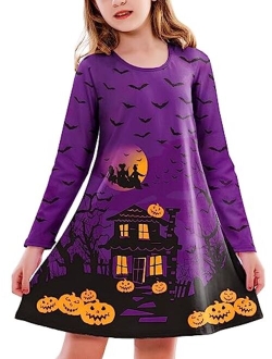 Deerose Girls Halloween Dress Long Sleeve Printed Swing Dresses Fancy Tshirt Dress 3-12 Years