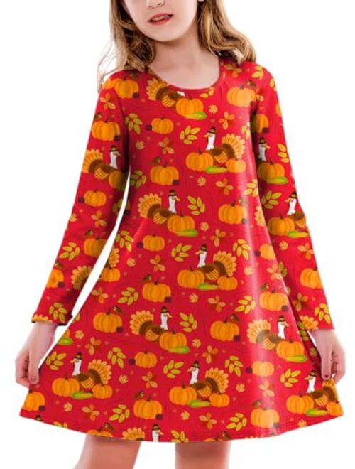 Deerose Girls Halloween Dress Long Sleeve Printed Swing Dresses Fancy Tshirt Dress 3-12 Years