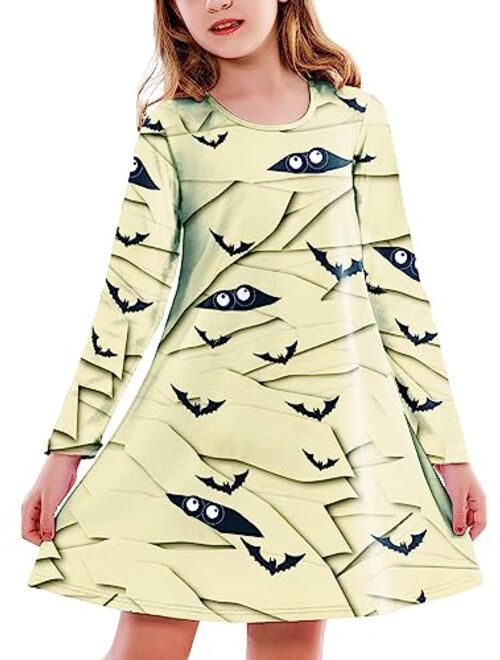 Deerose Girls Halloween Dress Long Sleeve Printed Swing Dresses Fancy Tshirt Dress 3-12 Years