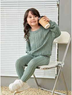 SHEIN Kids EVRYDAY Toddler Girls Drop Shoulder Top & Leggings