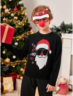 Tween Boy 1pc Christmas Santa Claus Pattern Sweater