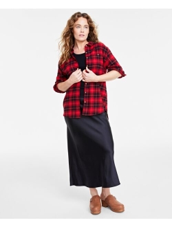 ON 34TH Women's Cotton Flannel Plaid Tunic Shirt, Created for Macy's