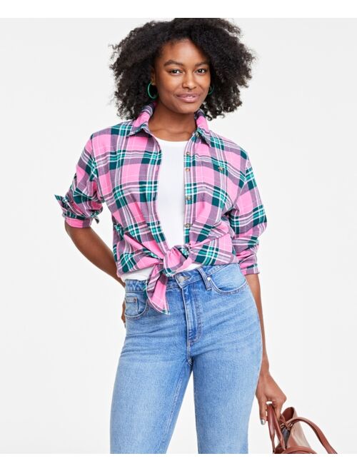 ON 34TH Women's Cotton Flannel Plaid Tunic Shirt, Created for Macy's