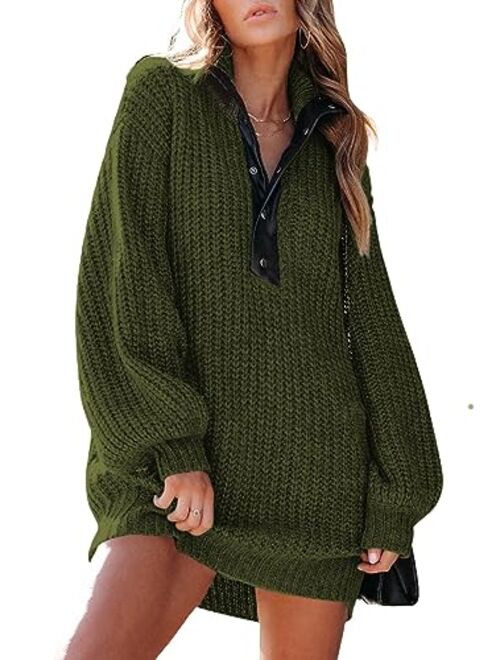 BLENCOT Women Long Sleeve Button V Neck Oversized Sweater Dress Casual Loose Trendy Pullover Knit Sweaters with Pockets