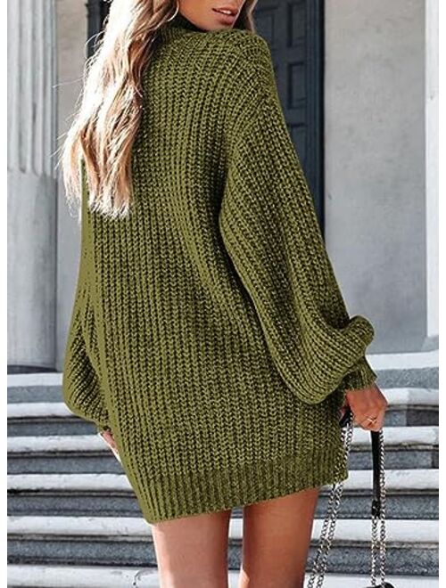 BLENCOT Women Long Sleeve Button V Neck Oversized Sweater Dress Casual Loose Trendy Pullover Knit Sweaters with Pockets