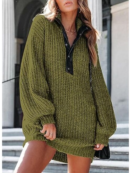 BLENCOT Women Long Sleeve Button V Neck Oversized Sweater Dress Casual Loose Trendy Pullover Knit Sweaters with Pockets