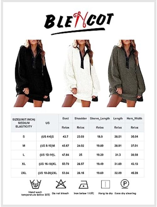 BLENCOT Women Long Sleeve Button V Neck Oversized Sweater Dress Casual Loose Trendy Pullover Knit Sweaters with Pockets