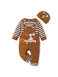 VINUOKER Baby Boy Halloween Clothes,Long Sleeve T-Shirt + Overalls,3pc My First Halloween Outfit,Infant Suspender Outfit Set