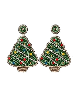 Funojoy Christmas Earrings for Women - Beaded Christmas Earrings, Hypoallergenic Christmas Tree Cake Bow Dangling Earrings Holiday Jewelry Gift for Women