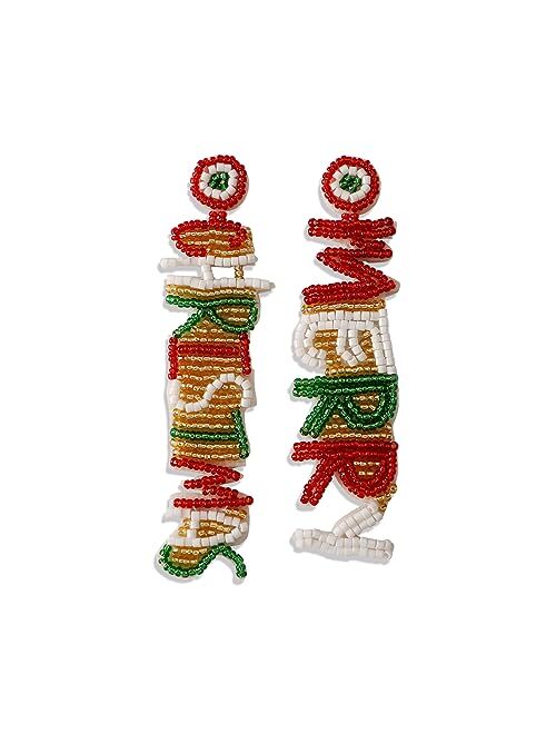 Funojoy Christmas Earrings for Women - Beaded Christmas Earrings, Hypoallergenic Christmas Tree Cake Bow Dangling Earrings Holiday Jewelry Gift for Women