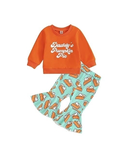 vchoohce Baby Girl Long Sleeve Letter Print Shirt Top Pie Bell Bottoms Pants Toddler Fall Clothes Set