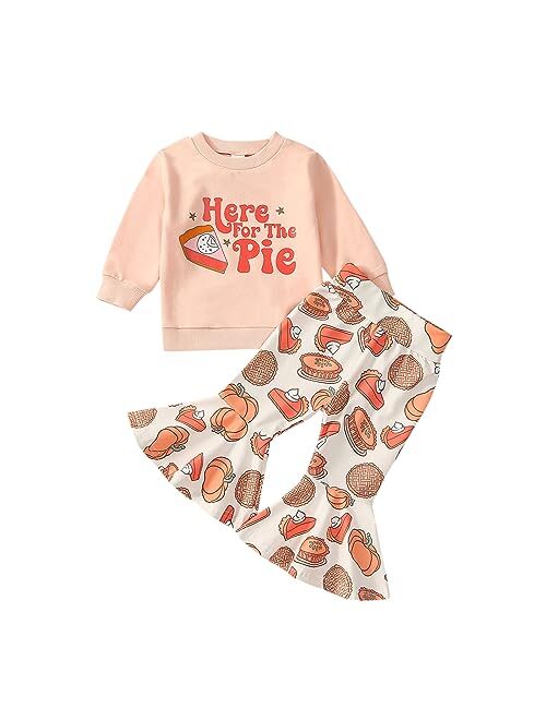 vchoohce Baby Girl Long Sleeve Letter Print Shirt Top Pie Bell Bottoms Pants Toddler Fall Clothes Set