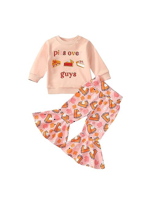 vchoohce Baby Girl Long Sleeve Letter Print Shirt Top Pie Bell Bottoms Pants Toddler Fall Clothes Set