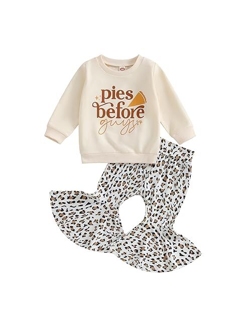 vchoohce Baby Girl Long Sleeve Letter Print Shirt Top Pie Bell Bottoms Pants Toddler Fall Clothes Set