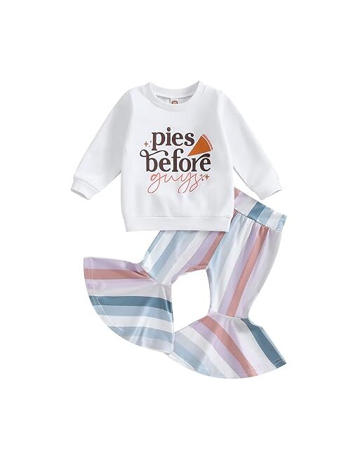 vchoohce Baby Girl Long Sleeve Letter Print Shirt Top Pie Bell Bottoms Pants Toddler Fall Clothes Set