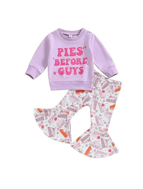 vchoohce Baby Girl Long Sleeve Letter Print Shirt Top Pie Bell Bottoms Pants Toddler Fall Clothes Set