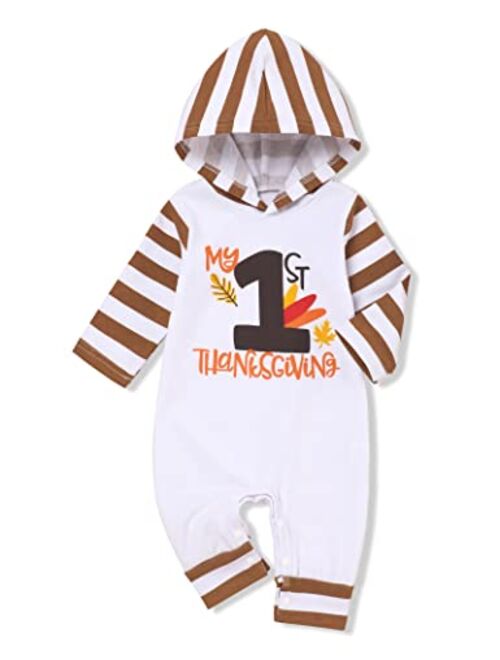 TUEMOS Thanksgiving Baby Boy Outfit Everyone Thankful for Me Romper Stripe Hoodie Jumpsuit Newborn Thanksgiving Outfit Boy