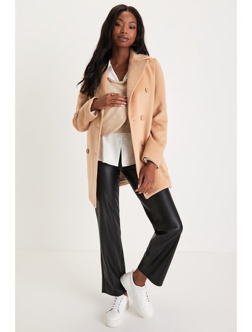 Lulus Wintery Behavior Tan Double-Breasted Coat